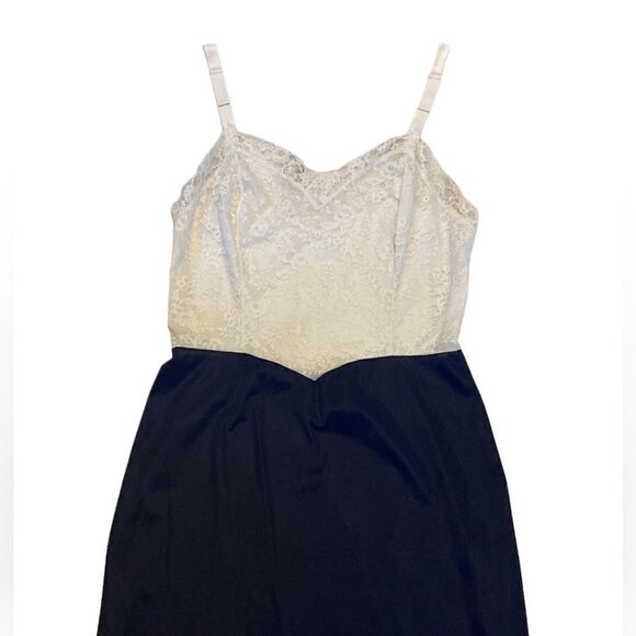 Vintage Navy Blue & White Lace Slip Dress Lingerie 38B Elegant Retro Style - Picture 4 of 8